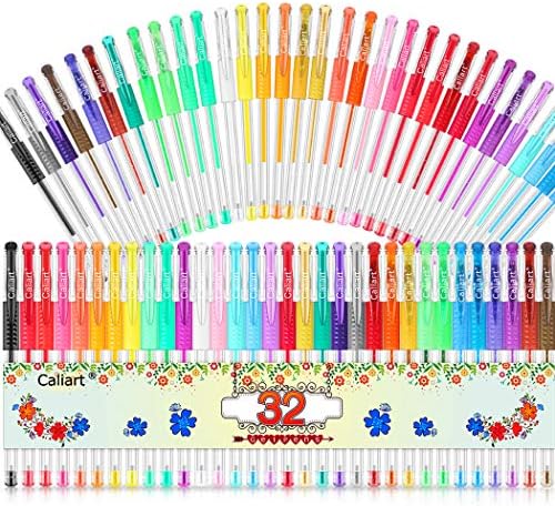 Caliart Gel Pens, 32 Colors Gel Pen Set, 40% More Ink Colored Gel Markers Fine Point Pens for Kids Adult Coloring Books, Drawing, Doodling, Crafting, Journaling, Scrapbooking