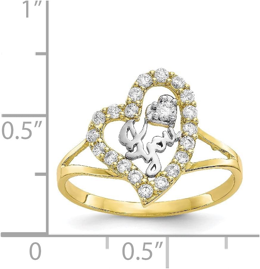Diamond2Deal 10k Yellow Gold and Rhodium Plated I Love You CZ Heart Ring Size 6