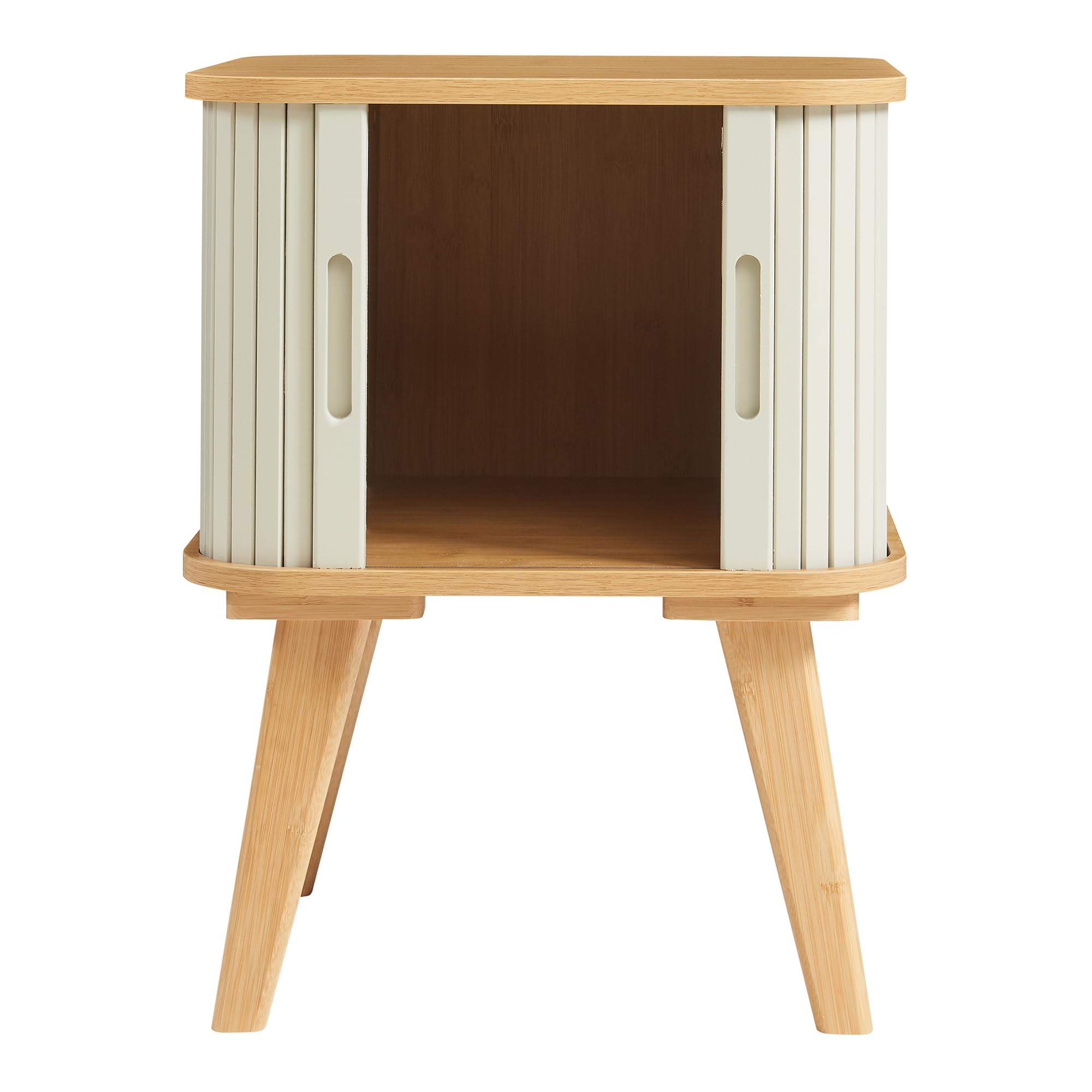 [en.casa] Table d'Appoint Design Scandinave Table de Nuit Chevet Bout de Canapé Table Basse avec Portes Coulissantes Compartiment de Rangement Salon Chambre Bambou 59 x 45 x 45 cm Naturel Blanc Crème