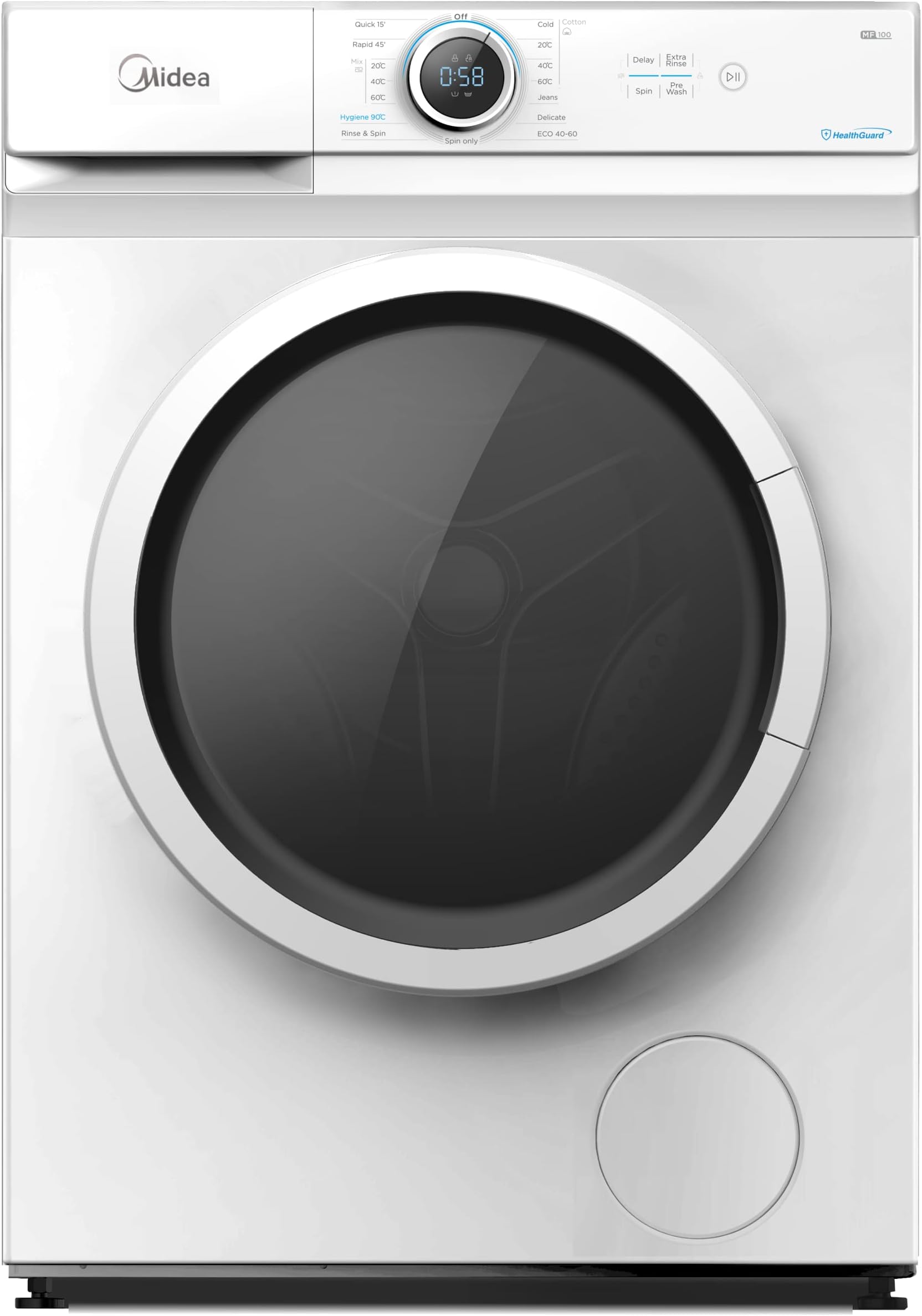 8KG Front Load Washing Machine with BLDC Inverter Motor, 1400 RPM, 15 Programs, Fully Automatic Washer with Lunar Dial, Integrated Digital Control-LED Display, Multiple Temperature MF100W80BWGCC