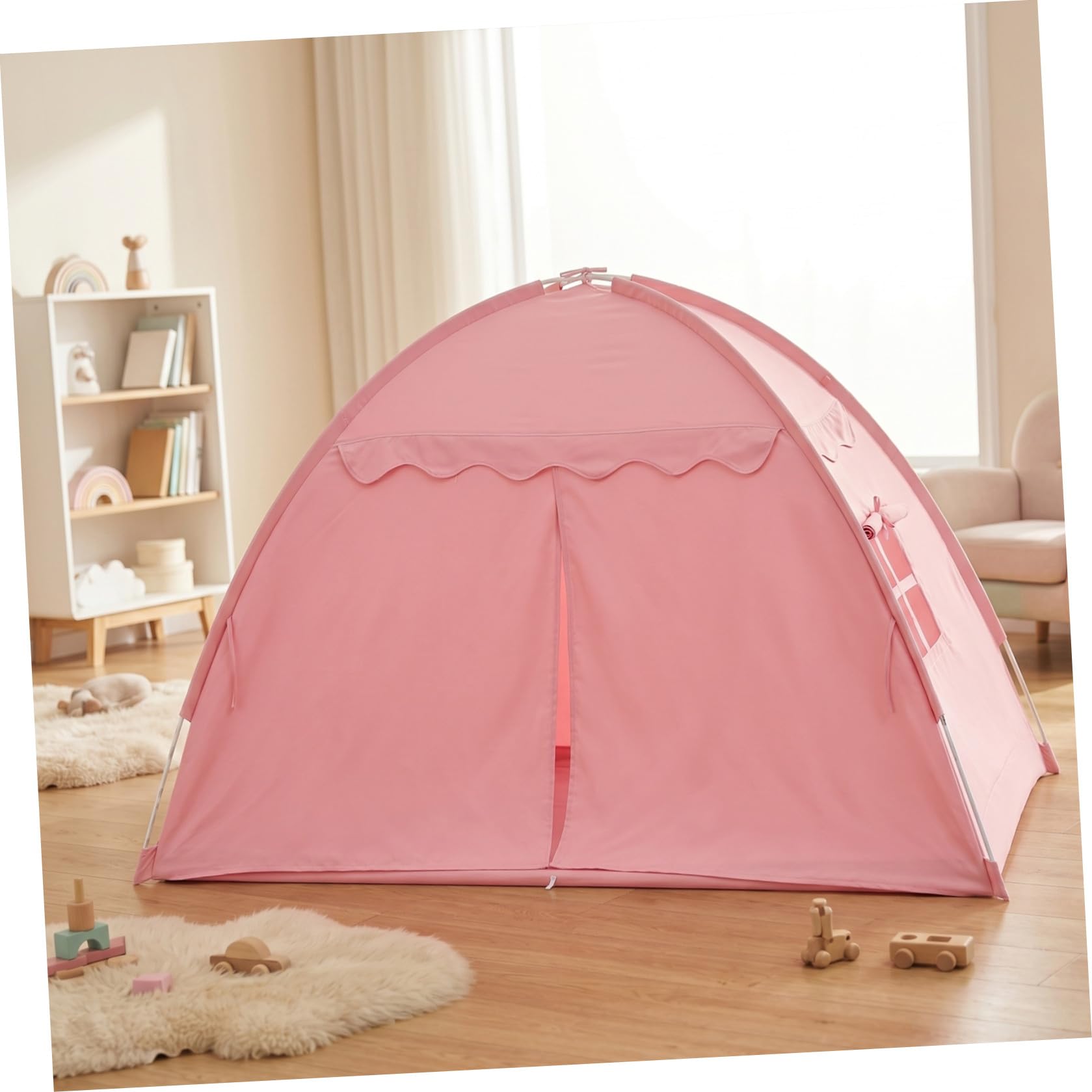 Lurrose Tienda de campaña Individual para con Dosel, Tienda Opaca para Dormitorio, casita de Juegos para Dormir y Jugar, para y niñas, Rosa, Plegable