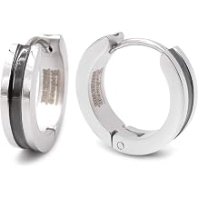 Steelmeup Stainless Steel Stripe Men Hoop Earrings 2-tone Gold-tone Black Silver-tone 16mm