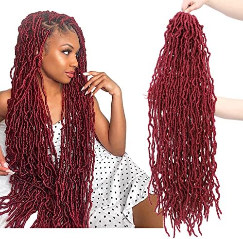 LocsGuard Faux Locs Crochet Hair Burgundy Red Soft Locs 36 inch 6 Packs Burgundy Long Natural Butterfly Locs Crochet Hair For Black Women Goddess Locs Crochet Hair (36 Inch (Pack of 6), BUG)