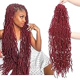 LocsGuard Faux Locs Crochet Hair Burgundy Red Soft Locs 36 inch 6 Packs Burgundy Long Natural Butter