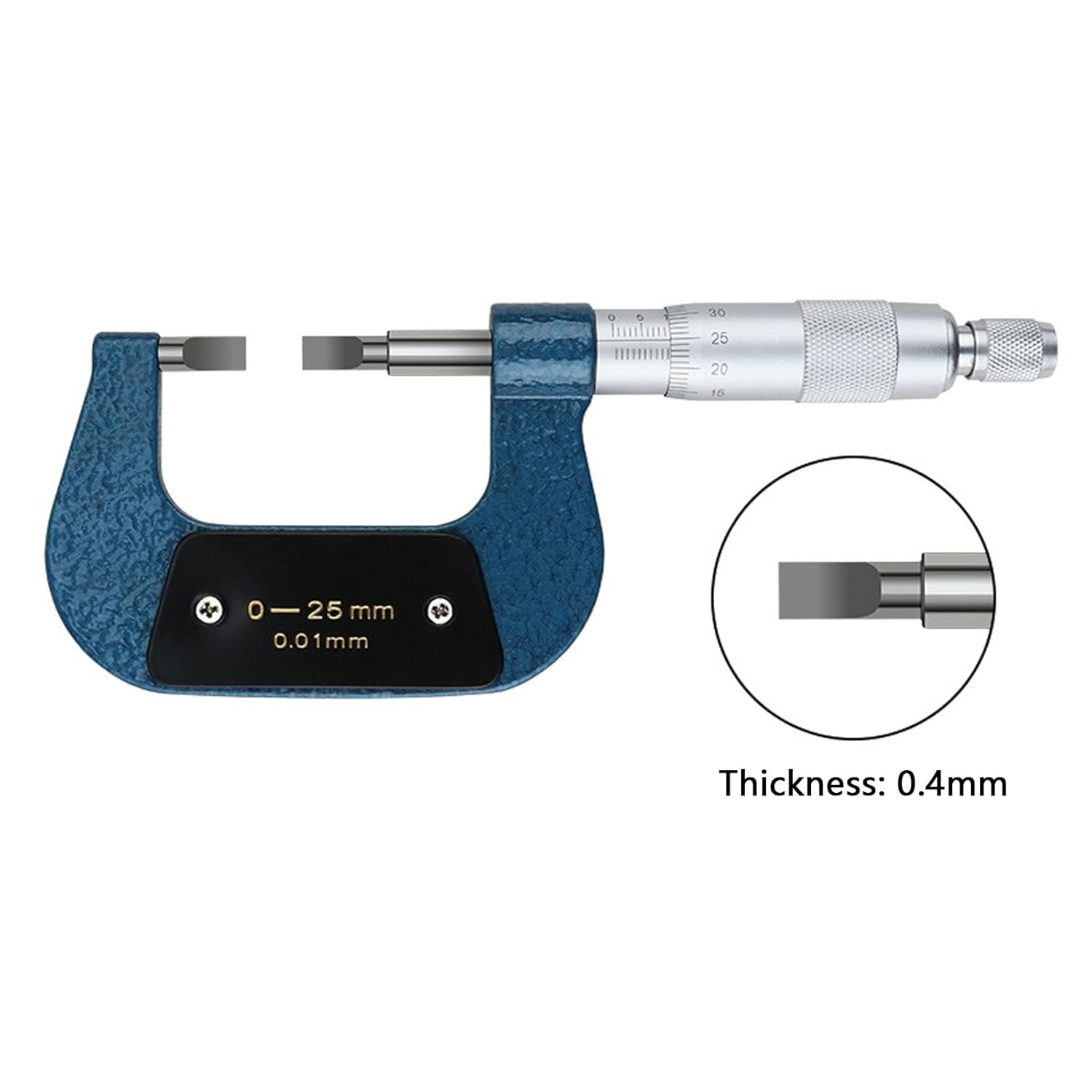 Blade Micrometer with 0-25mm Measuring Range, Metric Outside Micrometer, Measure The Groove Diameter of Shafts and Keyways, Blade Thickness 0.75mm (Blade Thickness: 0.4mm)