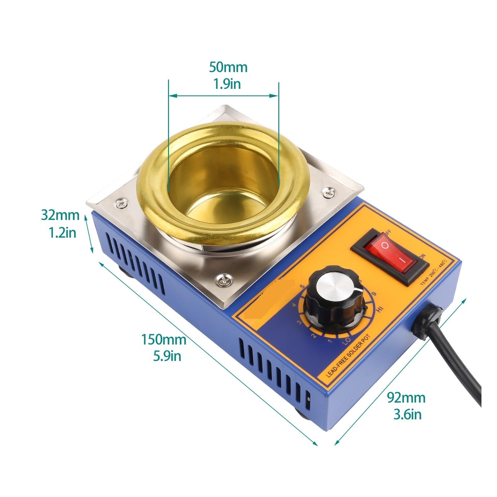 PPot de Soudure, Pot à souder 300W, four de d'étain, thermorégulation, bain à dessouder, 100/80/50/38mm, 200~450 Centigrades pour Faire Fondre le Métal(MT-B)