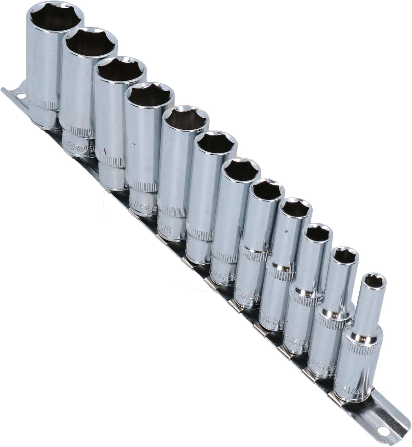 12pc Imperial SAE AF 1/4" 7/8" Sockets 6 Point On Rail Deep 3/8" dr