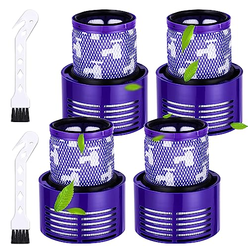 Birshe 4 piezas Filtros para Dyson V10 SV12, Aspiradoras Filtro pare Dyson V10 SV12 Serie Aspiradora, Cyclone V10, V10 Animal, V10 Absolute con 2 Cepillo de Limpieza, Reemplazo para No. 969082-01