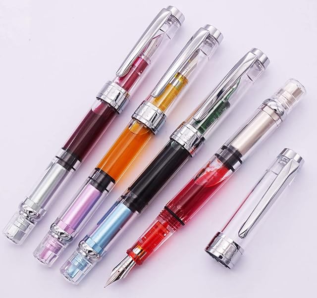 4 x 3008 Fountain Pen Upgrated Fine Nib, Silver Trim,Piston Filling, Transparent