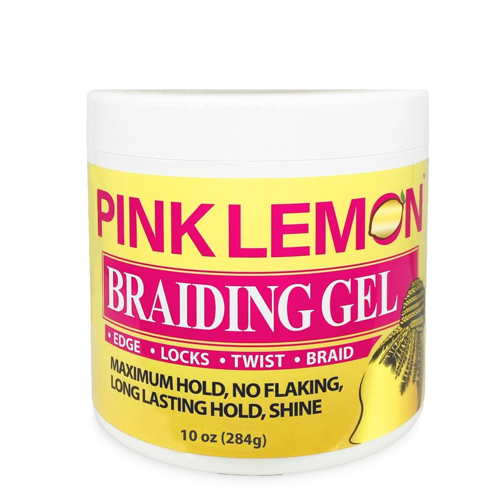 PINK LEMONBraiding Gel (10 oz) - Maximum Hold, No Flaking, Long Lasting Hold, High Shine. For Micro, Inter, Dread, Faux, Loc, Twist, Braid, Edge.