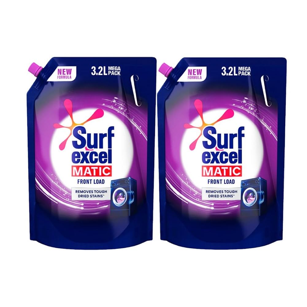 Surf Excel Matic Front Load Liquid Detergent 3.2 L Refill, Designed for Tough Stain Removal on Laundry in Washing Machines - Mega Pack (Pack of 2)