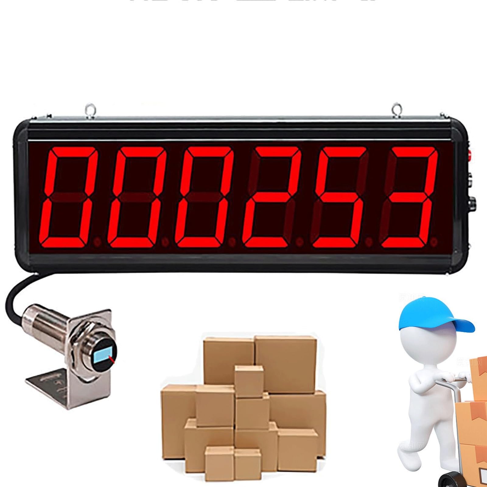 Contatore Digitale elettronico, Display a LED a 6 cifre, Conta Fino a 999999, Distanza di rilevamento 70 cm, Ideale per fabbriche, Linee di Produzione, officine, scuole,