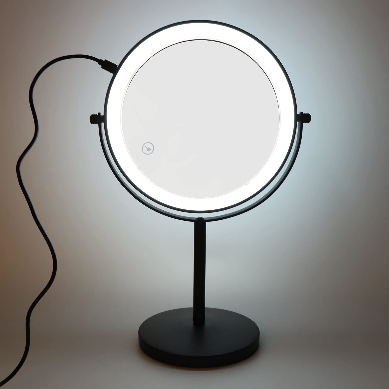 Pilipane LED-Schminkspiegel, 20,3 cm, doppelseitig, 3-fache Vergrößerung, Touch-Steuerung, 360 Grad drehbar, Edelstahl, beleuchteter Kosmetikspiegel für Frauen und Mädchen, Make-up,