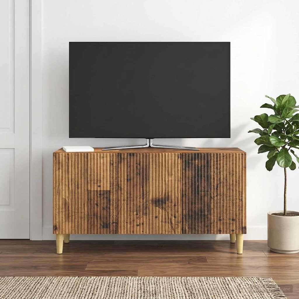 Szafka pod telewizor z materiału drewnopochodnego, stare drewno, 99 x 34,5 x 50 cm, z dużą ilością miejsca do przechowywania, stożkowe nogi, uniwersalna jako szafka pod telewizor, kredens