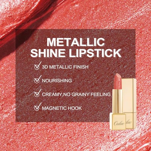 OULAC Metallic Shine Glitter Lipstick, Orange High Impact Lipcolor, Coral Lightweight Soft and Ultra Hydrating, Long Lasting - Image 2