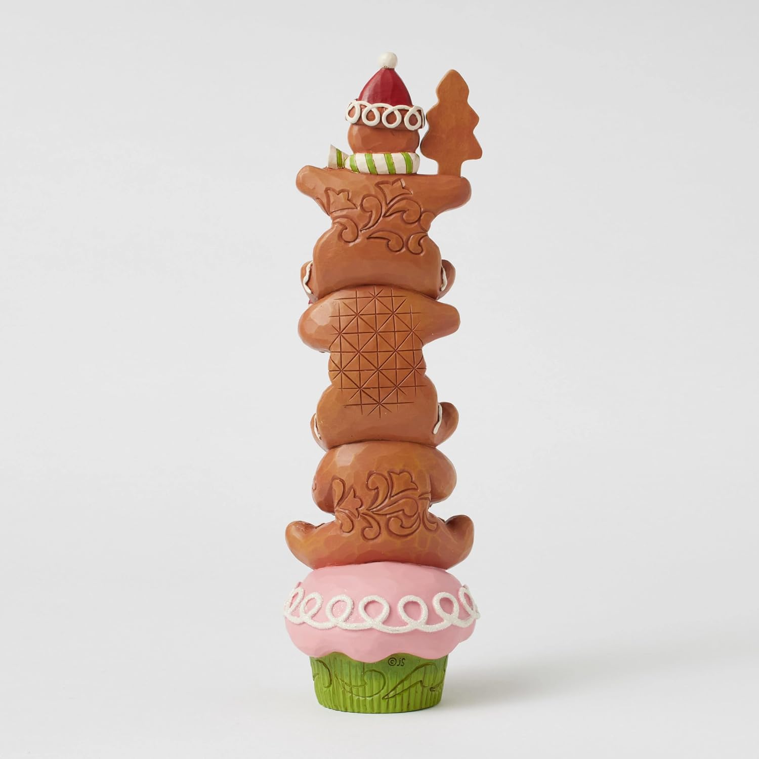 Enesco Jim Shore Heartwood Creek Gingerbread Christmas Cookies Stacked on Cupcake Figurine, 10.75 Inch, Multicolor