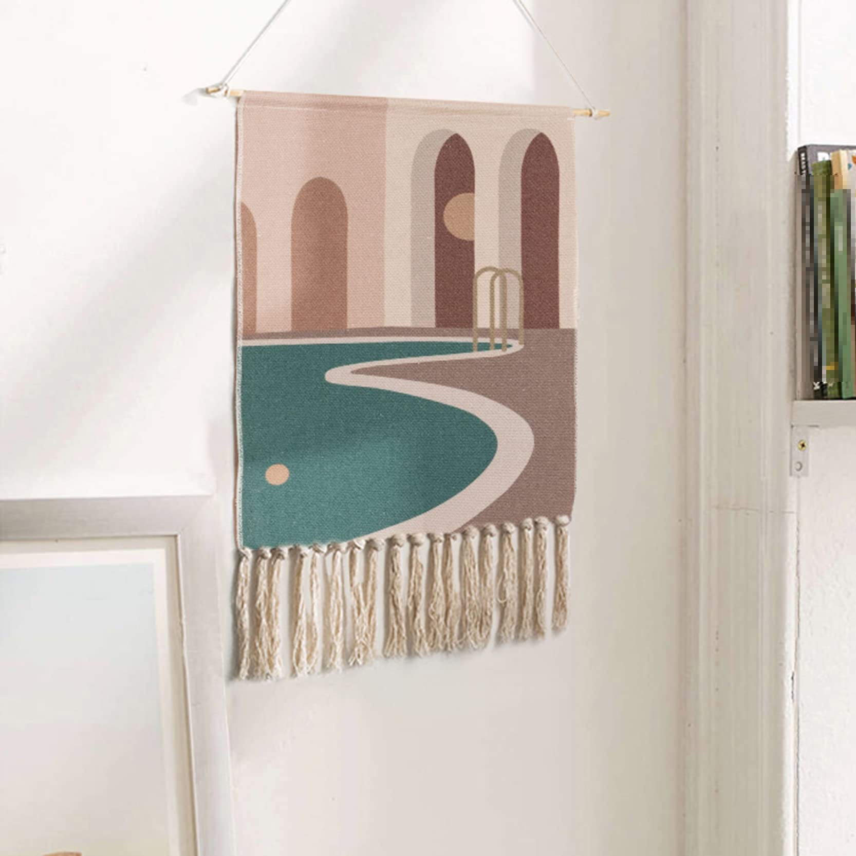 Xylgjyt O Macrame Tapestry Wall Hanging,Boh Decor,Aztec Wall Tapestry Hand Woven Cotton Tassel,Cotton Linen Fabric Banner Wall Art Apartment Home Decor,-19.68 X 27.55 In