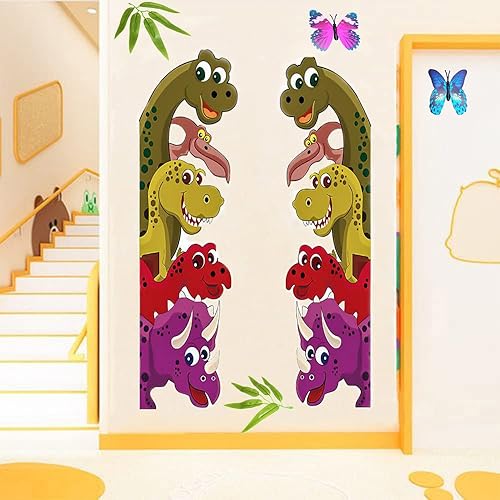 Miniatura 4 de Artkingdome Calcomanías de dinosaurios DIY de 35.5 pulgadas detrás de la puerta, calcomanías de pared para habitación, papel mural, decoración del