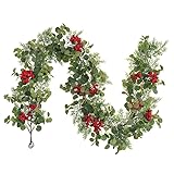 Weihnachtsgirlande 2m Girlande Weihnachten Kieferngirlande Tannengirlande Künstlich wie echt, Grüne Kiefer Eukalyptus Rote Beeren Girlande Tannengrün, Christmas Garland Treppen Outdoor Deko