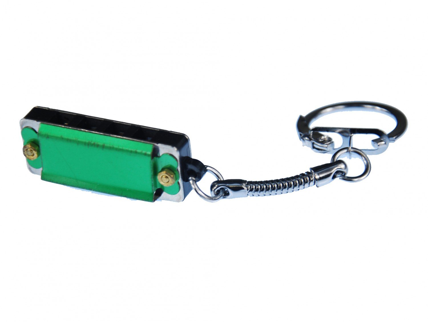 Miniblings Mini Harmonica Key Ring Chain Playable Metal Green