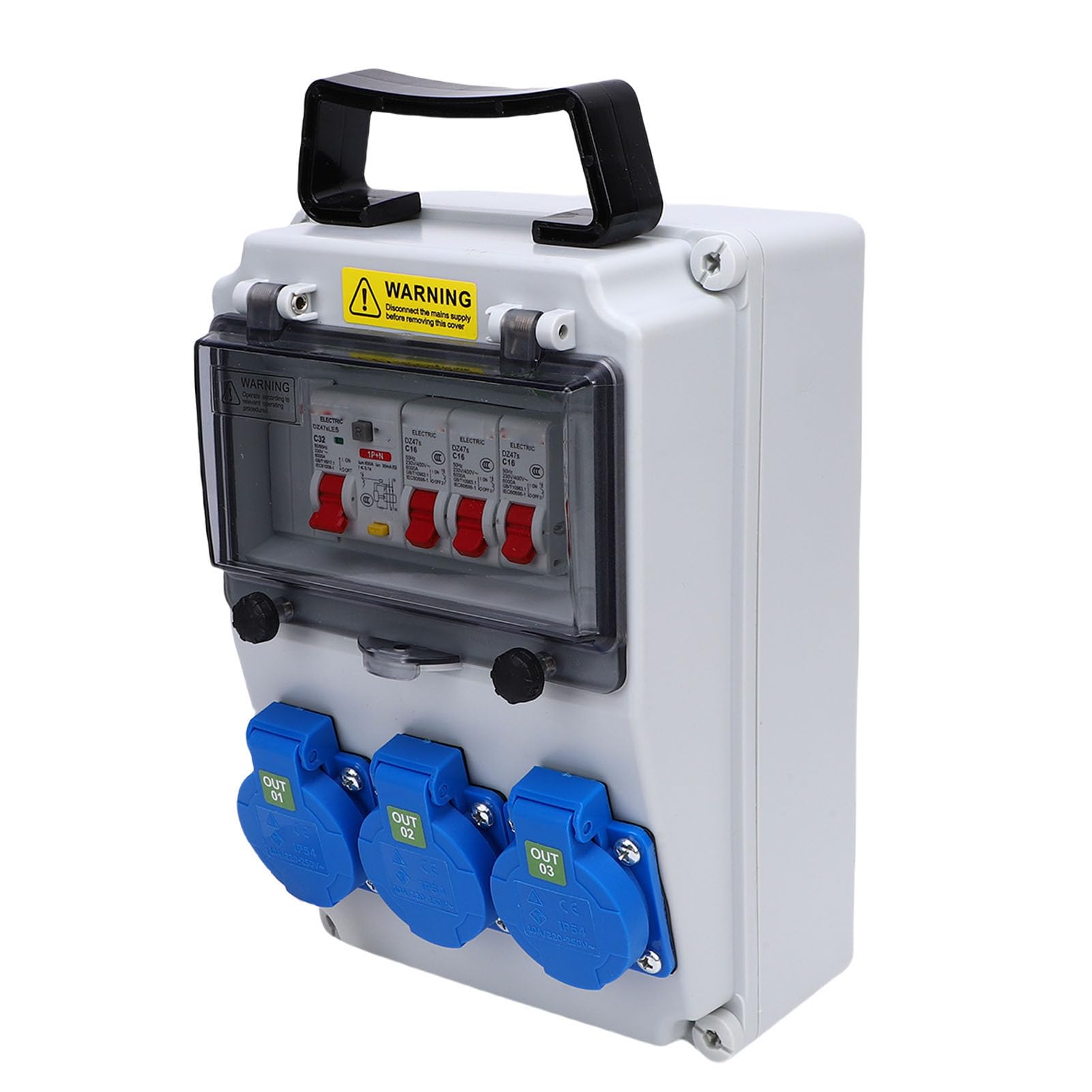 Eujgoov Caja de Enchufe Industrial Portátil IP44-67 con Interruptor Automático para Obras de Construcción y Talleres Al Aire Libre