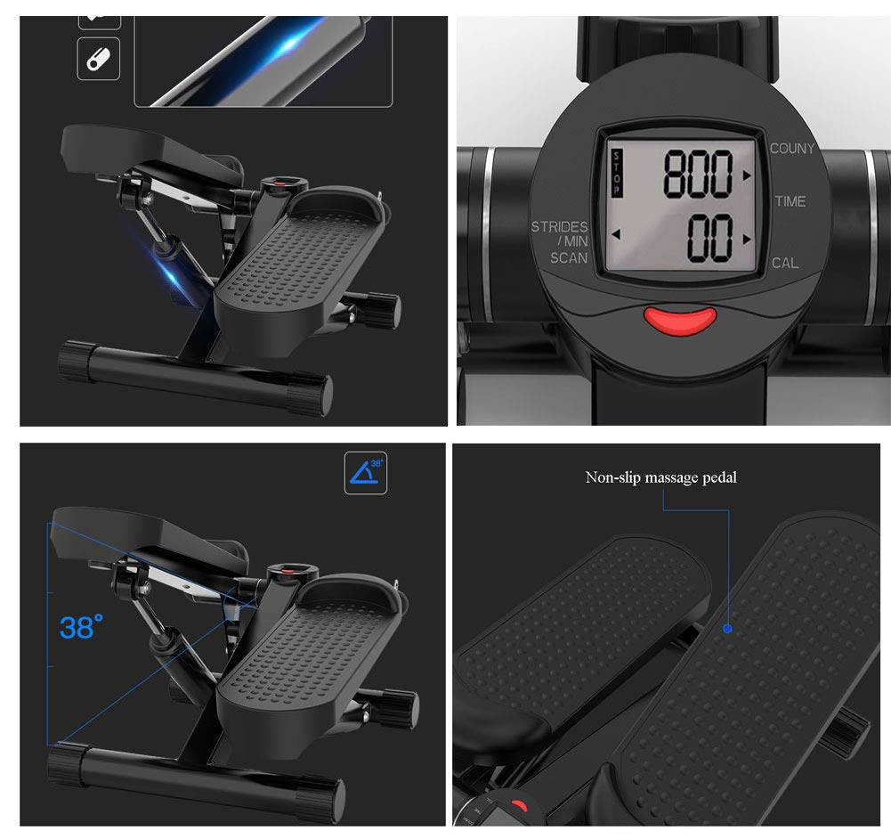 Stepper Fitness Casa, Attrezzi Step Palestra Casa, Macchine per Training Aerobico, Step Fitness con Corde di Resistenza e Multifunzione Display, Carico - 150KG(Nero)