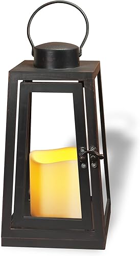 Paquete de 1 linterna decorativa trapezoidal de 8.66 pulgadas de alto con llama bailarina LED temporizador, vela LED de encendidoapagadotemporizador