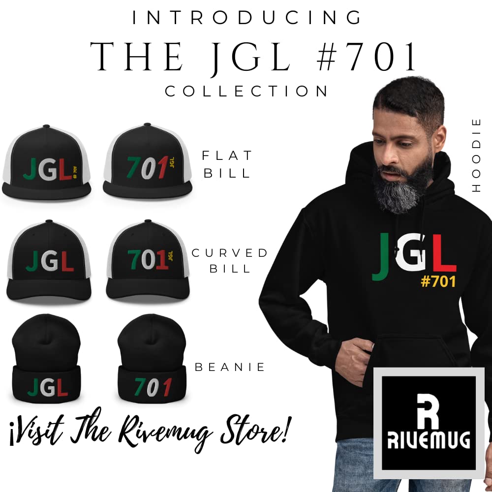 RIVEMUG 701 JGL Embroidered Beanie Chapo Guzman Hat 701 Chapito Cuffed Beanie | Gorra JGL Black