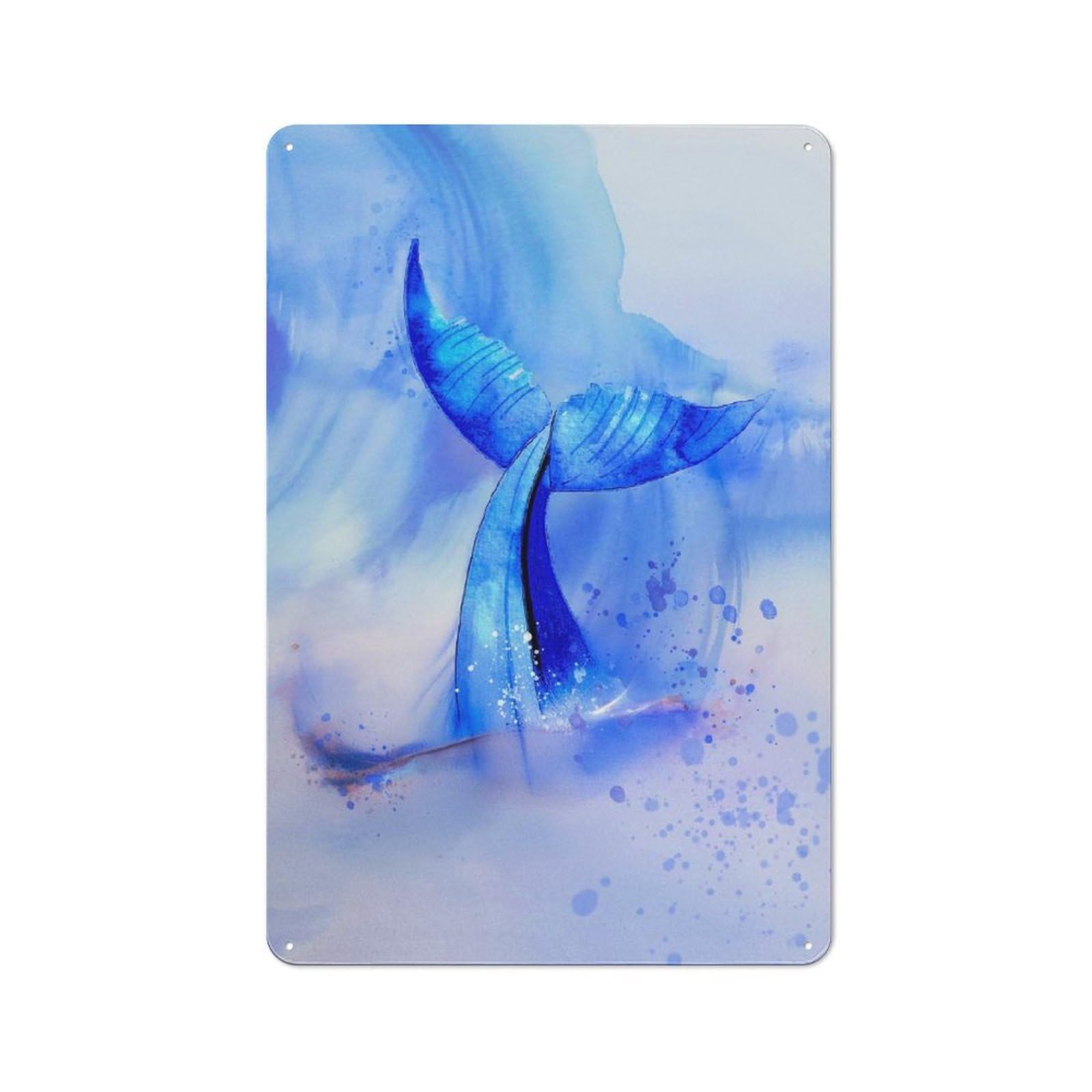 Junmoney Whale Tail Watercolor Metal Wall Sign 30X20cm Featuring For Bar Or Restaurant, For Restaurant Interior Fans