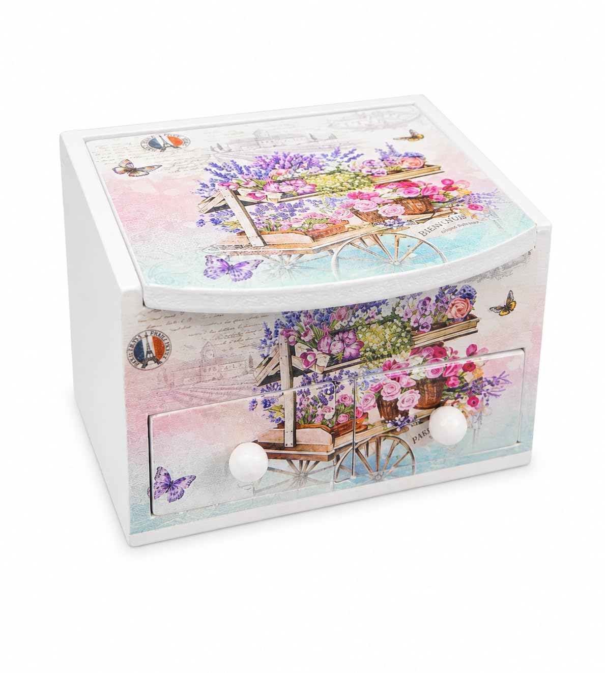 Wooden Jewellery Box with Inbuilt Mirror & 2 Drawers | Multicolour Decorative Jewelry Organizer for Women, Girls & Kids | Makeup & Accessories Storage Holder (multicolour 1)