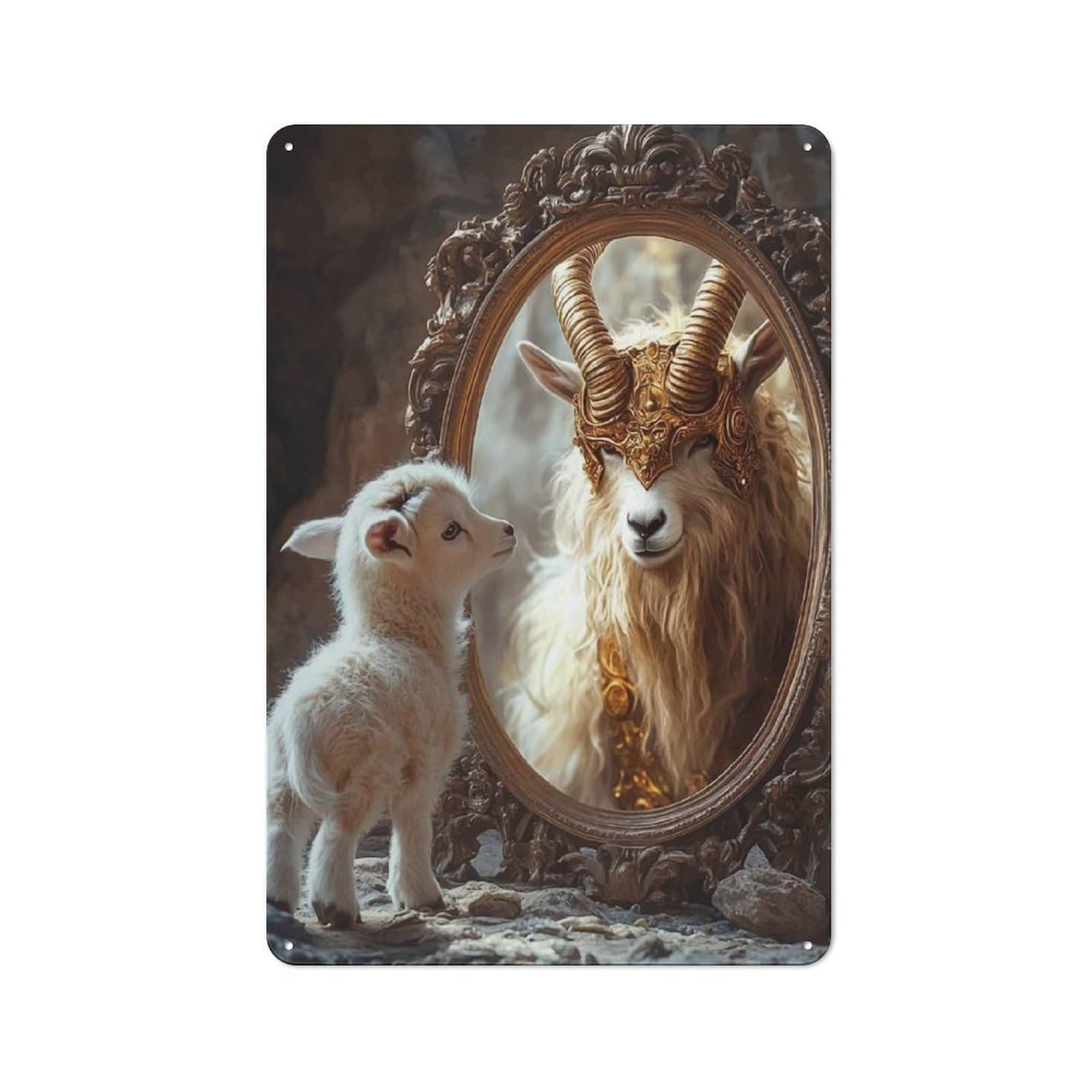 Junmoney Style Country Metal Sign With Lamb And Golden Ram Design 30X20cm, Barn Rustic Kitchen Decor For Farmhouse Kitchen, Pantry Or Dining Area