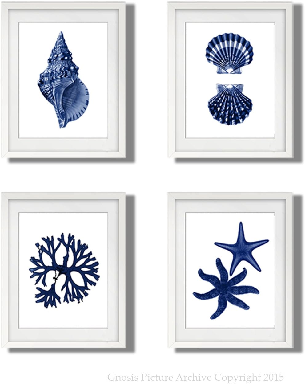 Gnosis Picture Archive Navy Blue Beach Wall Art Decor Set of 4 Unframed Prints Coastal Home Decor