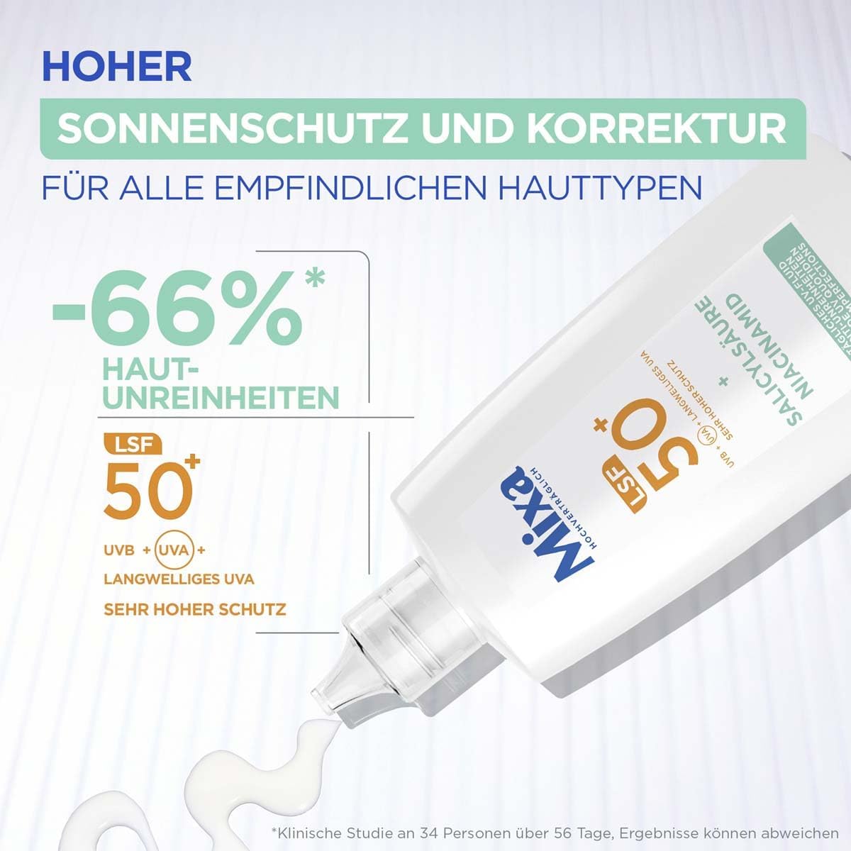 Mixa Krem UV LSF50+ do codziennego użytku, ochrona przed zanieczyszczeniami, wysoka ochrona przed promieniowaniem UV, zmniejsza zanieczyszczenia nawet o 66%, 40 ml