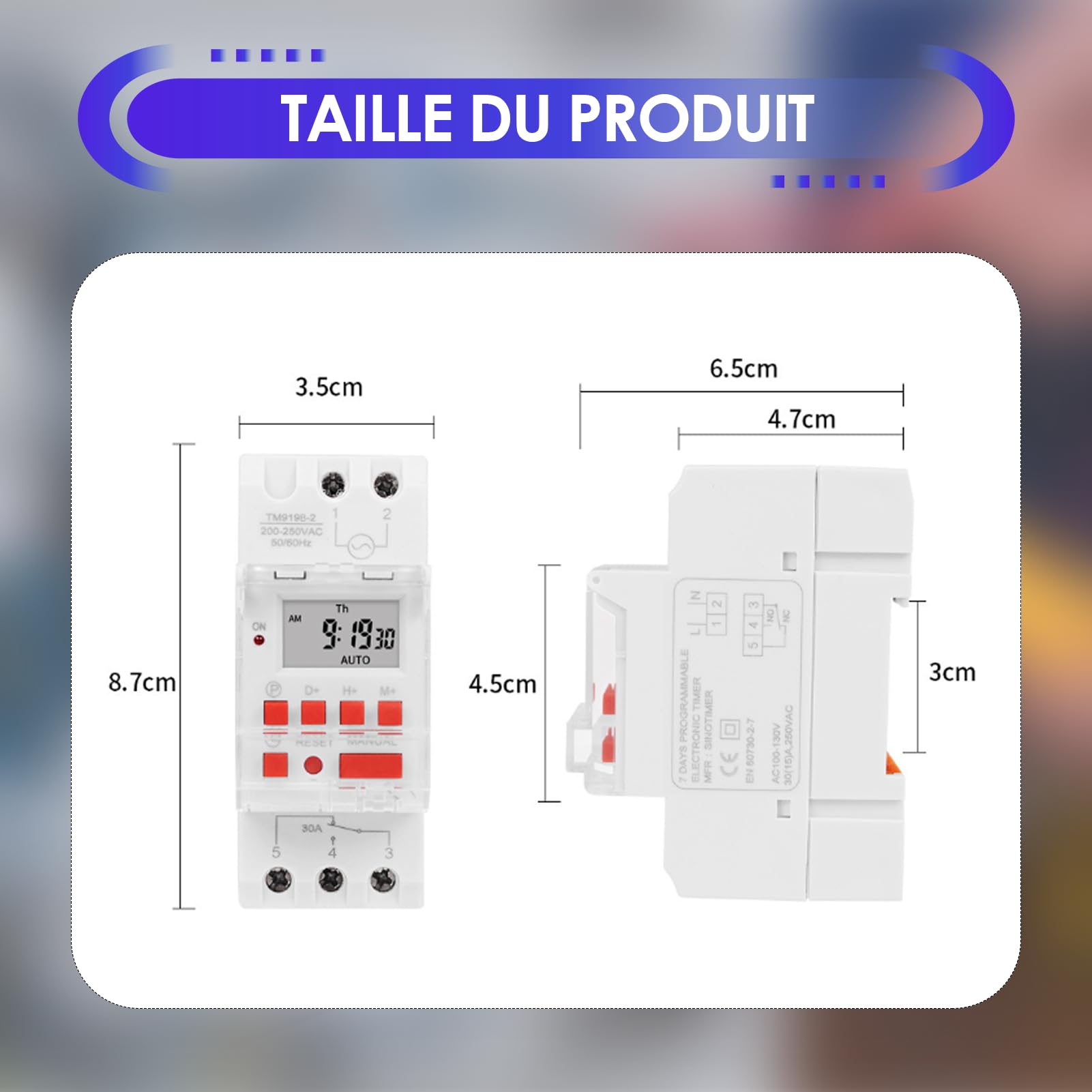 Programador eléctrico para calentador de agua y piscina, temporizador numérico 30A con pantalla LCD, programable de 1s a 168h, 20 ciclos de encendido/apagado, montaje en riel DIN 35mm