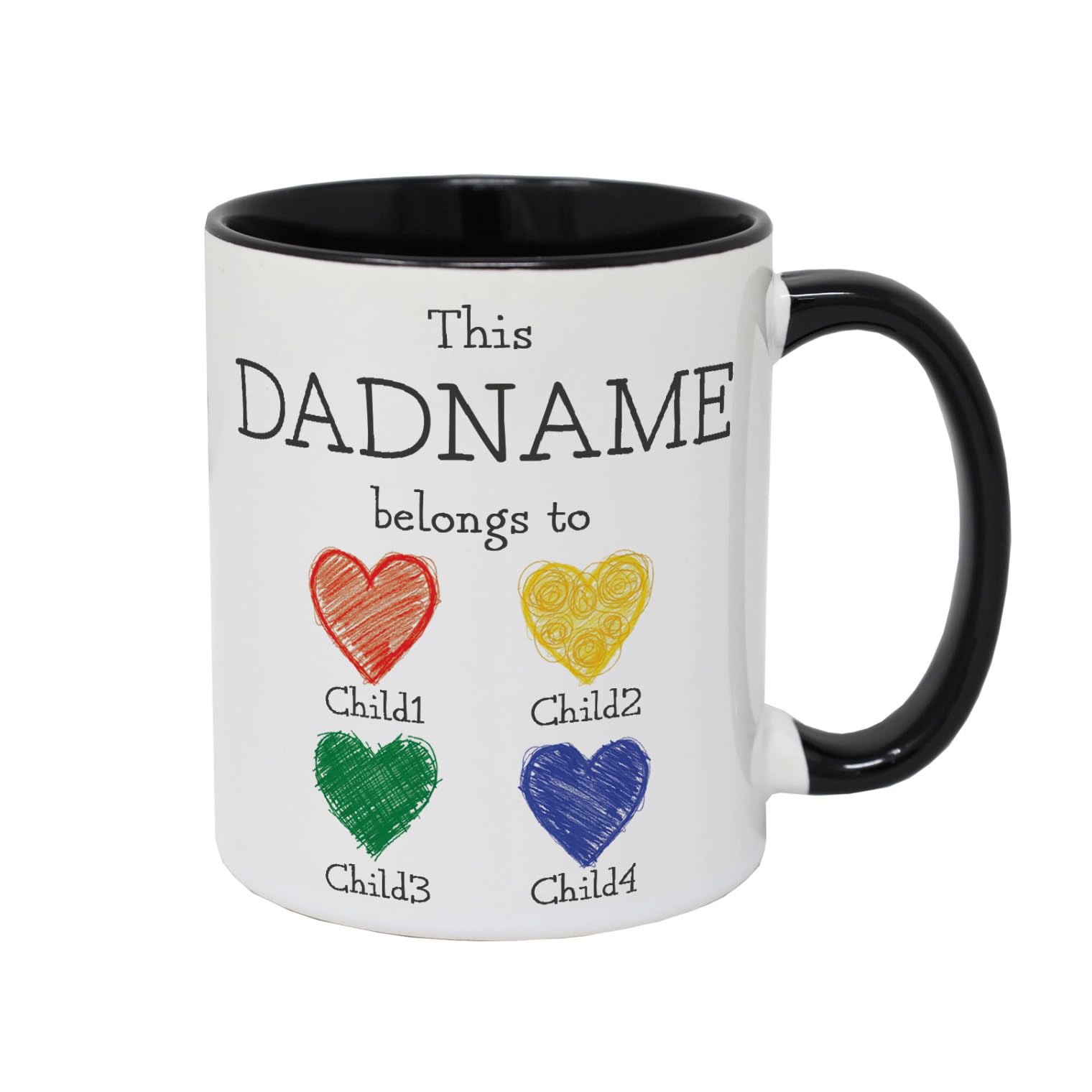 Personalised Daddy 4 Children Mug - Dad Mug from Children - This Daddy Belongs to Thoughtful Ceramic Coffee Mug for Father’s Day - 11oz White Mug - UK Handmade Gift