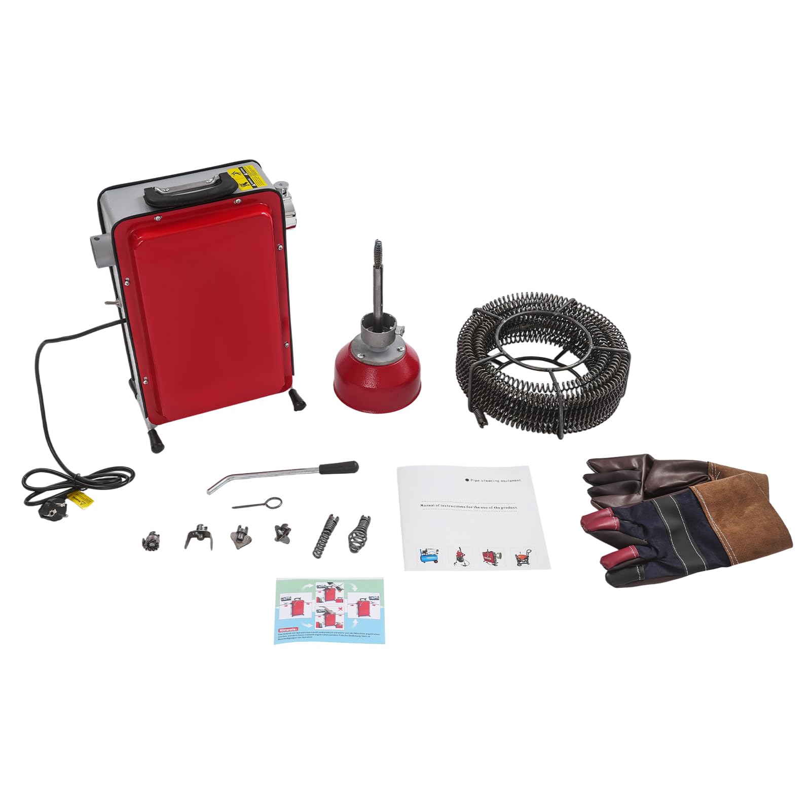240 W - Máquina limpiadora de tuberías con 6 cabezales de corte, 20-100 mm, con espiral, 22,5 m, limpiador de tuberías