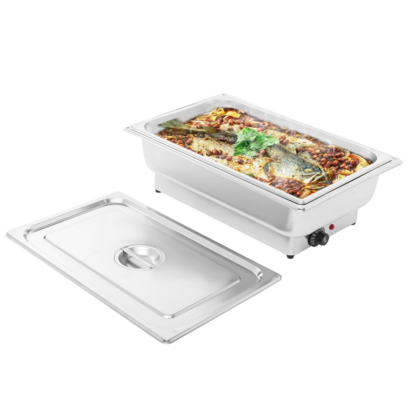 600W Elektrisch Chafing Dish 12L Edelstahl Warmhaltebehälter Essen Speisenwärmer mit Deckel Speisewärmer Temperatur Einstellbar (30-85°C) Wärmebehälter für Buffet Party Restaurants Catering