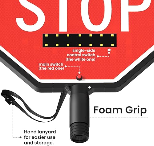 Miniatura 6 de Remo de tope de mano de 18 pulgadas con batería incorporada, 3 modos LED reflectante de control de tráfico para construcción, cruces escolares, alta