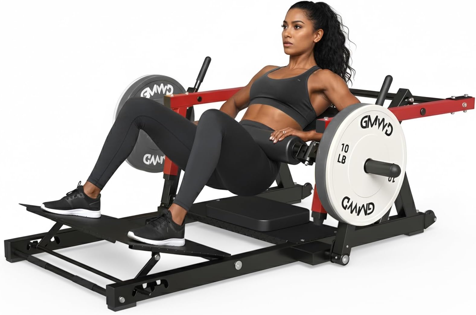Hip Thrust Machine, 800LBS Plate-Loaded Glute Bridge Machine with Weight Holder, Heavy Duty Butt Exercise Equipment for Glute Muscles Building and Butt Shaping, Adjustable Footboard(R100LB