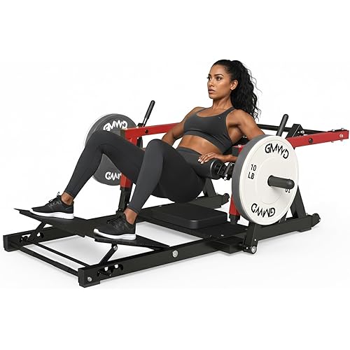 GMWD Hip Thrust Machine, 800LBS Plate-Loaded Glute Bridge Machine with Weight Holder, Heavy Duty Butt Exercise Equipment for Glute Muscles Building and Butt Shaping, Adjustable Footboard(R100LB