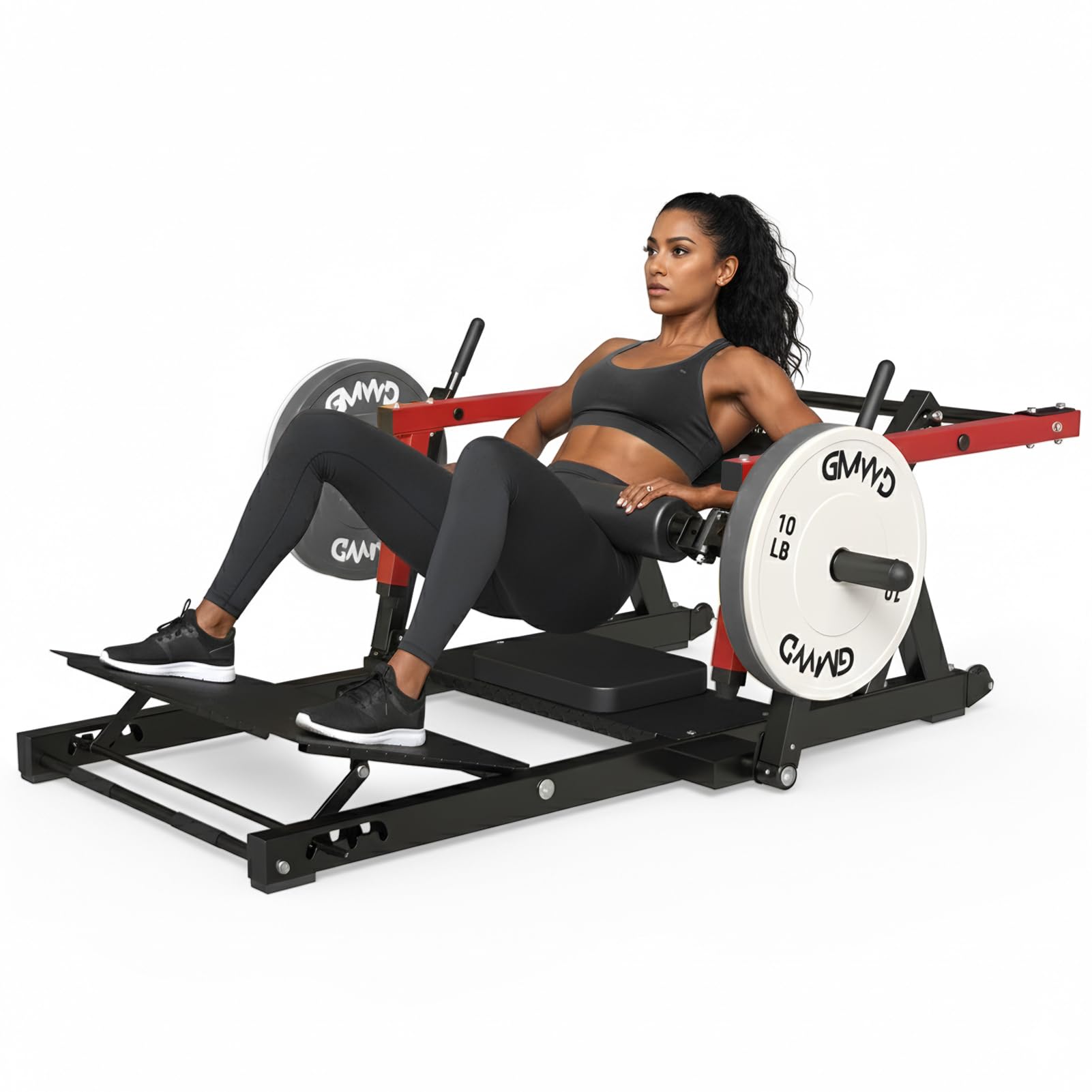 GMWD Hip Thrust Machine, 800LBS Plate-Loaded Glute Bridge Machine with Weight Holder, Heavy Duty Butt Exercise Equipment for Glute Muscles Building and Butt Shaping, Adjustable Footboard(R100LB