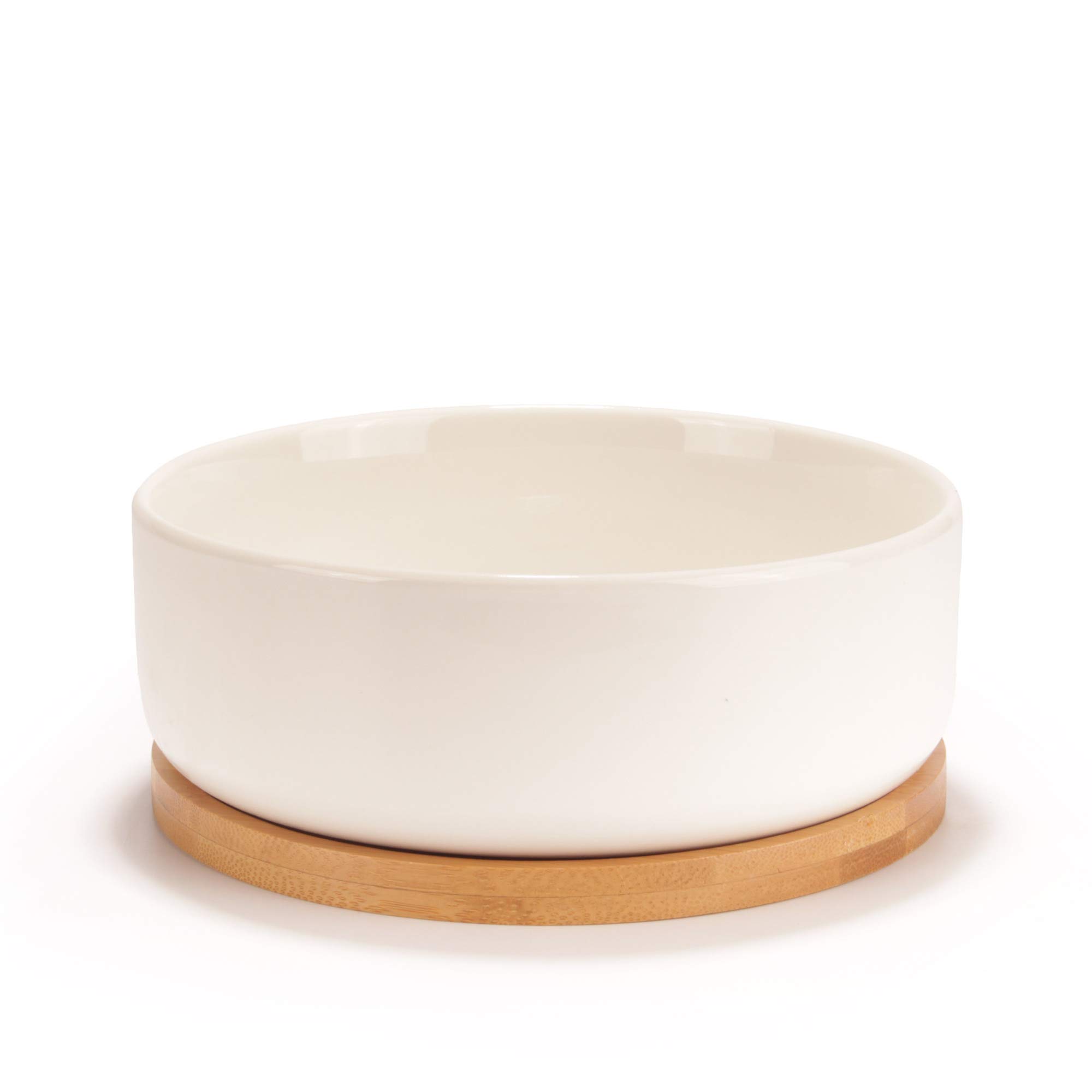 BambooMN Ceramic Succulent Planter Pots - 1 Pot - Round Bowl - with Ceramic Tray - Black - 6.5" Diameter White 6936739954229a