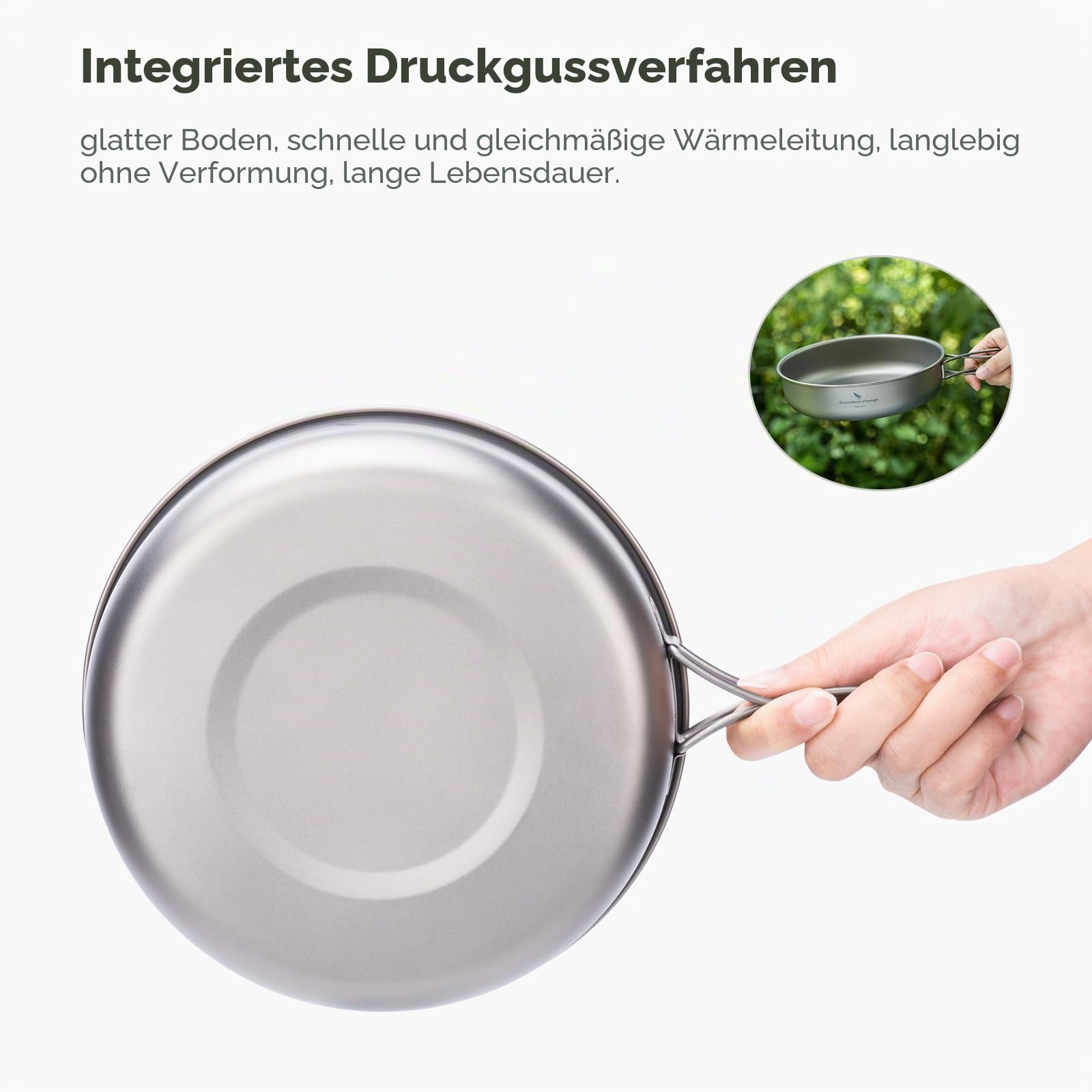 iBasingo Titan Pfanne Camping Bratpfanne 18 cm Frying Pan mit Klappgriff Ultraleichte 1 Person Reise Kochgeschirr Dish Picknick Tragbar Plate Skillet Cooking Kit für Outdoor Wander Rucksäcke Ti2063C
