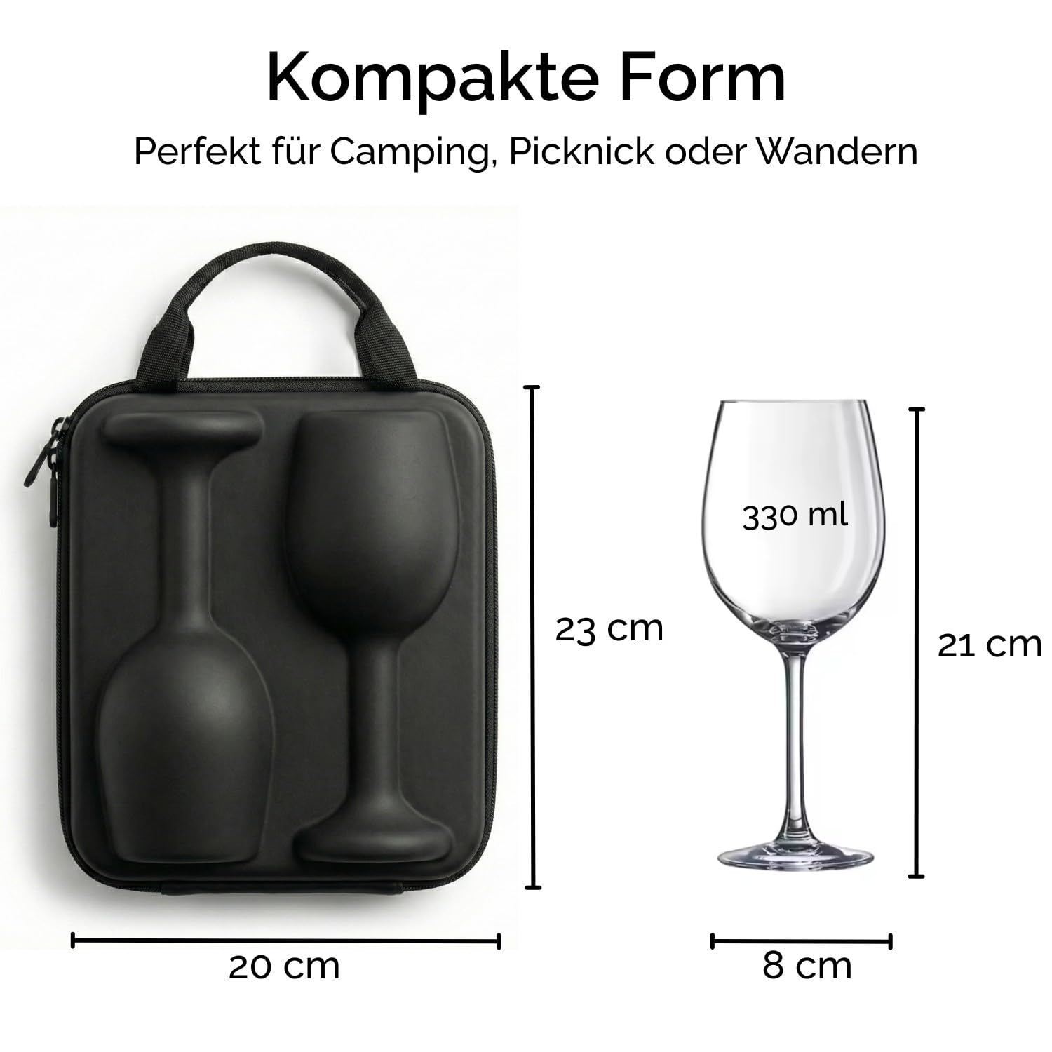 Breezio 2 Weingläser to go mit Schutzcase – Weinglas to go aus gehärtetem Glas | 2 Camping Weingläser mit passgenauem Case | Bruchsichere Weingläser dank passgenauem EVA hartschalen Case