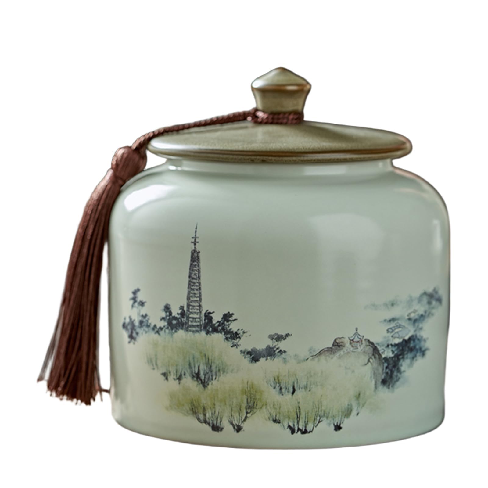 Dxcaicc Ceramic Food Storage Jar Coffee Canister with Lid Cookie Candy Chinese Retro Tea Airtight Vintage Ceramic Storage Kitchen Jar,I