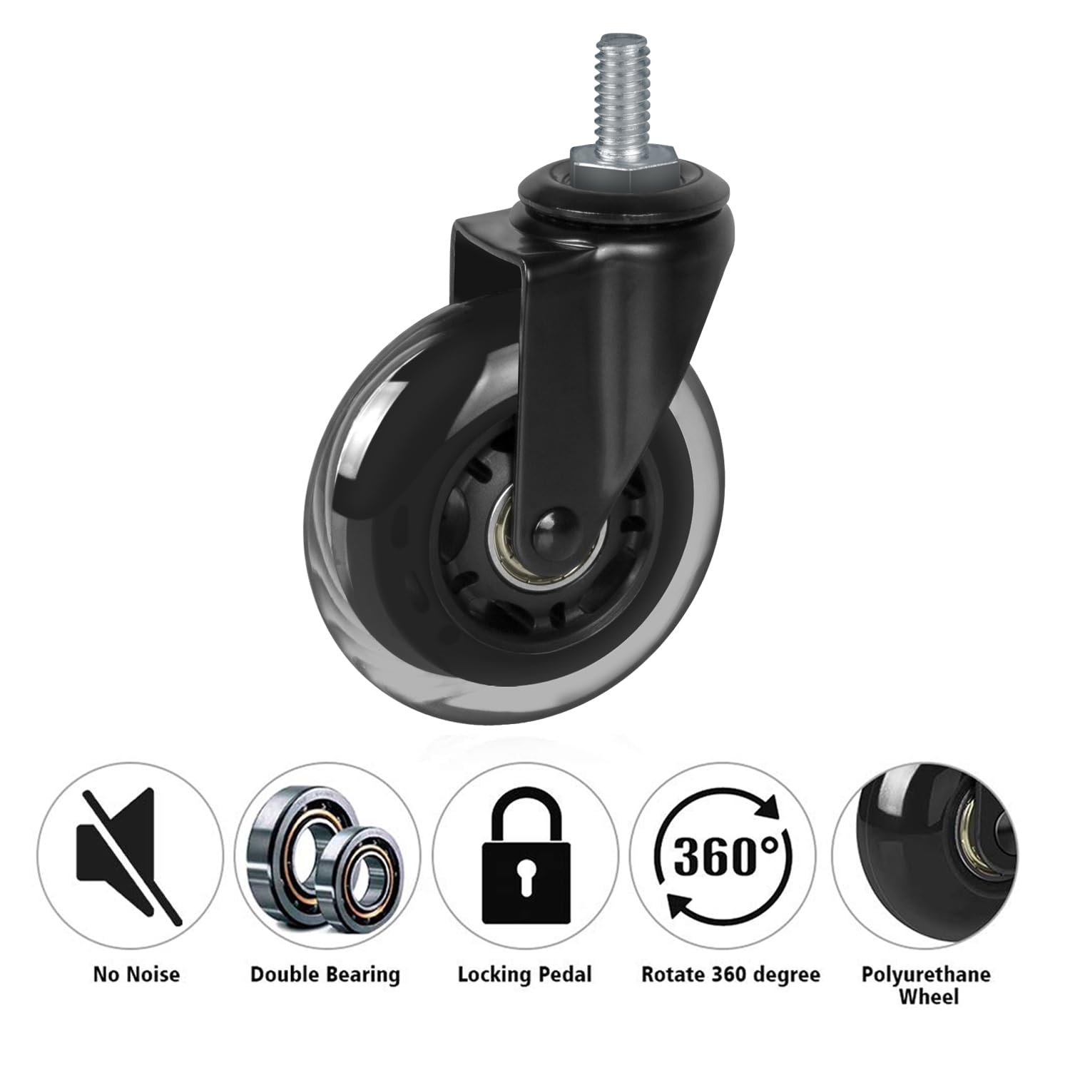 8T8 3 Inch Rubber Caster Wheels Heavy Duty with 3/8