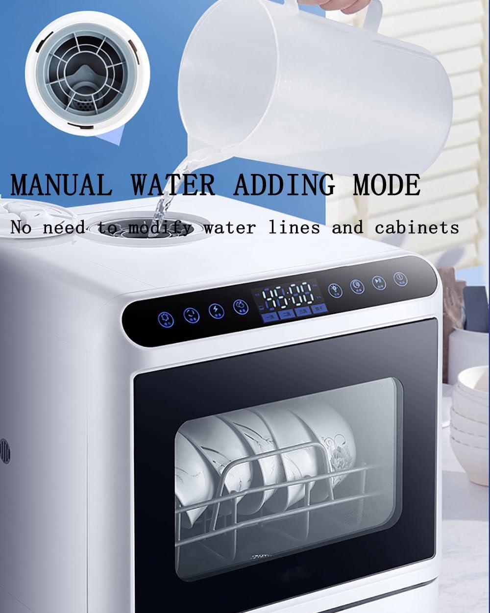 Lavastoviglie Portatile da Banco, Lavastoviglie Compatte con Serbatoio dell'Acqua Integrato da 5 Litri, Cura del Bambino, Funzione di Asciugatura all'Aria, UV Ad Alta Temperatura, M