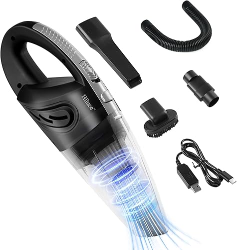 Hiluce Potente y portátil aspiradora inalámbrica para húmedo y seco, recargable por USB con succión de 9000 pa, kit de accesorios de automóvil para