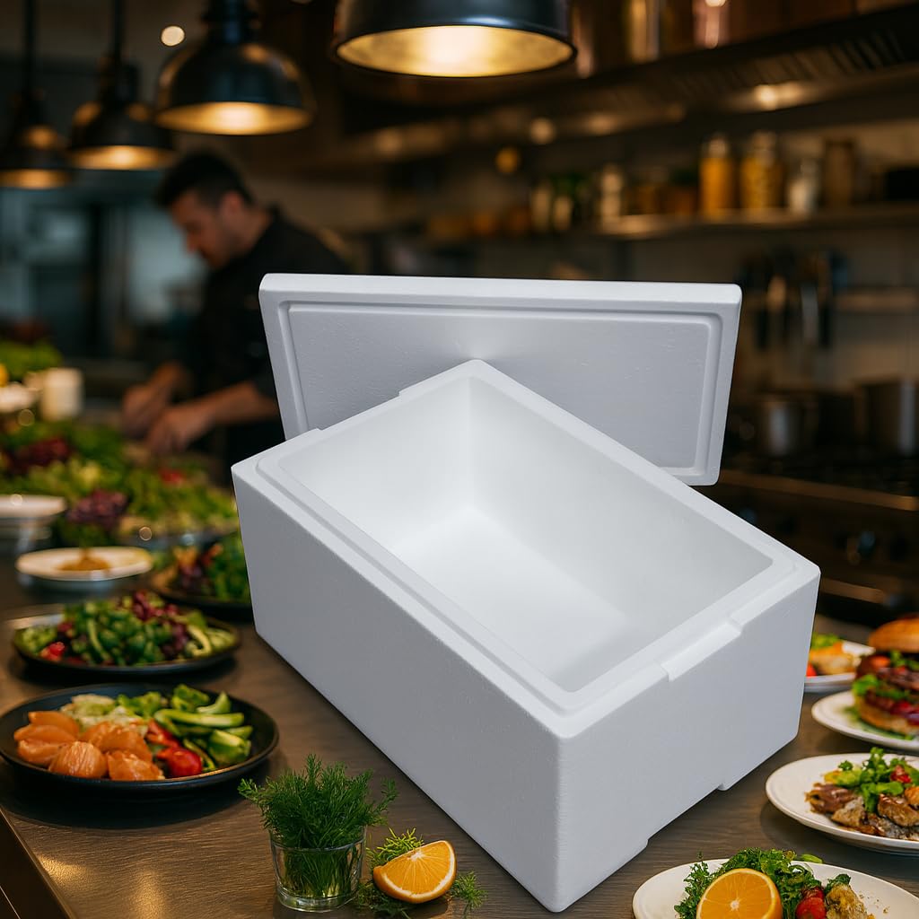 QLS Boîte isotherme EPS 44 L avec Ring70 et couvercle | Maintient les aliments chauds ou froids, léger et résistant pour restauration et livraison