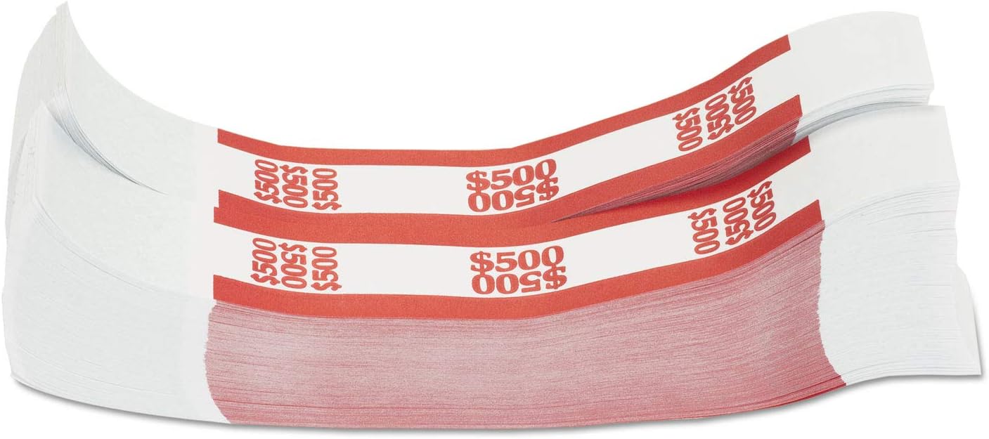 Coin-Tainer 400500 Currency Straps, Red, 500 in $5 Bills, 1000 Bands/Pack
